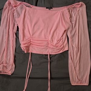 Pink Off-Shoulder Ruched Top